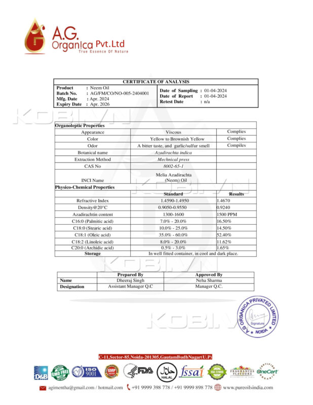 Certificate of Analysis - Neem oil