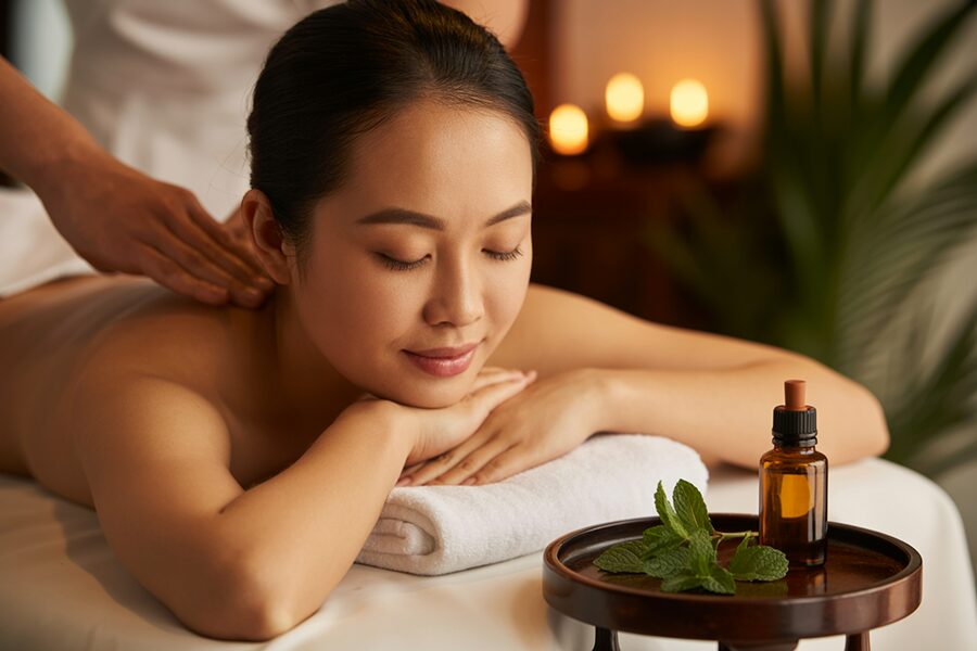 Massage giảm đau và thư giãn cơ thể với tinh dầu bạc hà