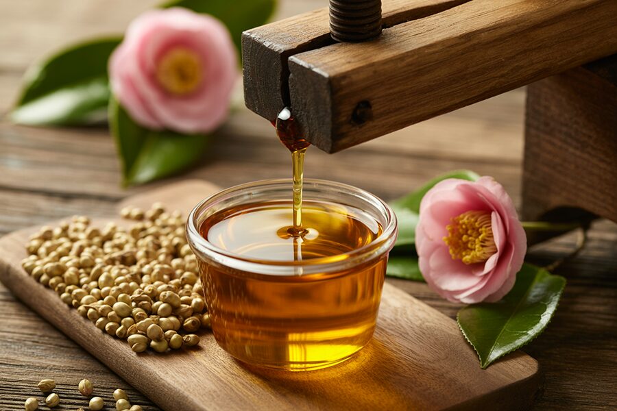 Camellia oil nguyên chất được ép lạnh từ hạt trà thiên nhiên