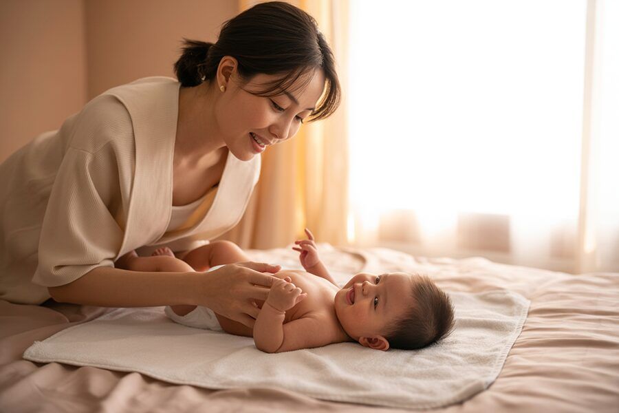 Mẹ massage cho bé sơ sinh tại nhà, lợi ích massage cho bé