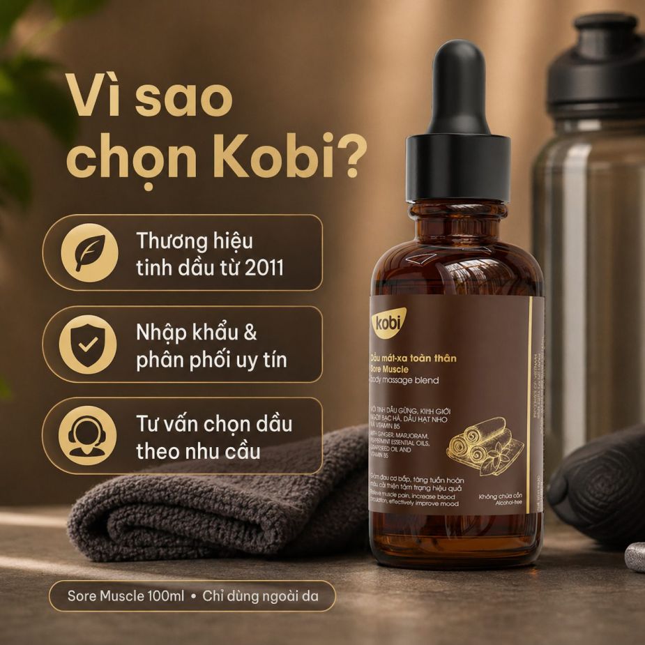 Dầu massage Kobi Sore Muscle được Kobi tư vấn theo nhu cầu vận động, đóng gói cẩn thận và hỗ trợ nhanh.