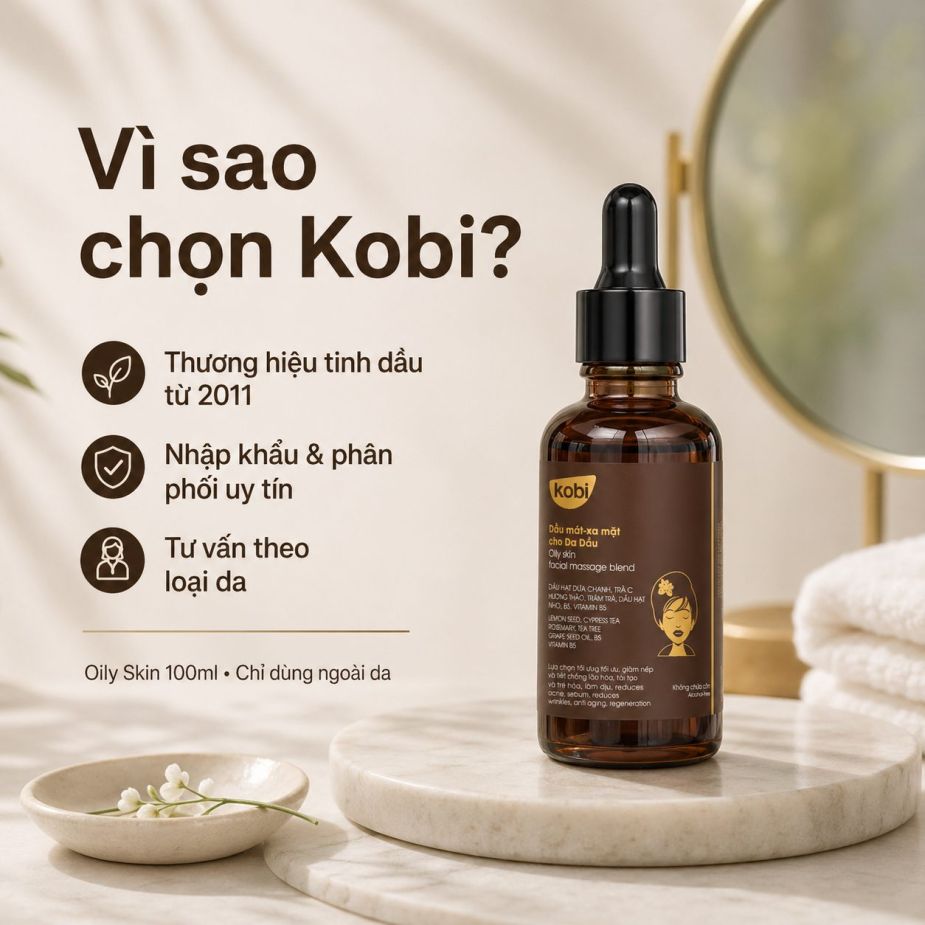 Dầu massage mặt Kobi Oily Skin từ Kobi, phù hợp chăm sóc da dầu với tư vấn rõ ràng và đóng gói cẩn thận.