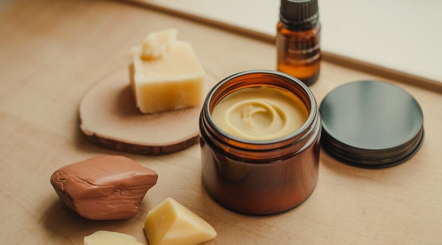 Sáp vuốt tóc tự nhiên cùng nguyên liệu như sáp ong, dầu argan và đất sét