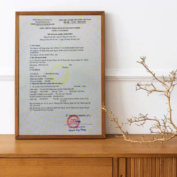 Giấy chứng nhận đăng ký kinh doanh của Công ty Cổ phần Kobi Việt Nam – minh chứng pháp lý cho hoạt động nhập khẩu và phân phối tinh dầu thiên nhiên tại Việt Nam.