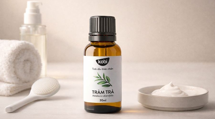 Tinh dầu tràm trà trị mụn trong không gian chăm sóc da tối giản