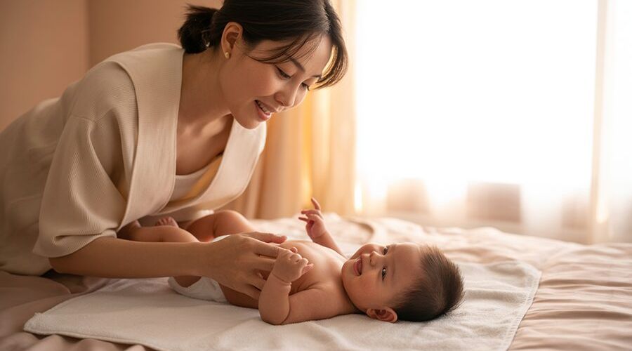 Mẹ massage cho bé sơ sinh tại nhà, lợi ích massage cho bé
