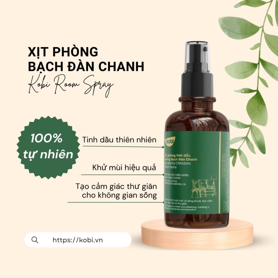 Xịt phòng tinh dầu Kobi Hương Bạch Đàn Chanh