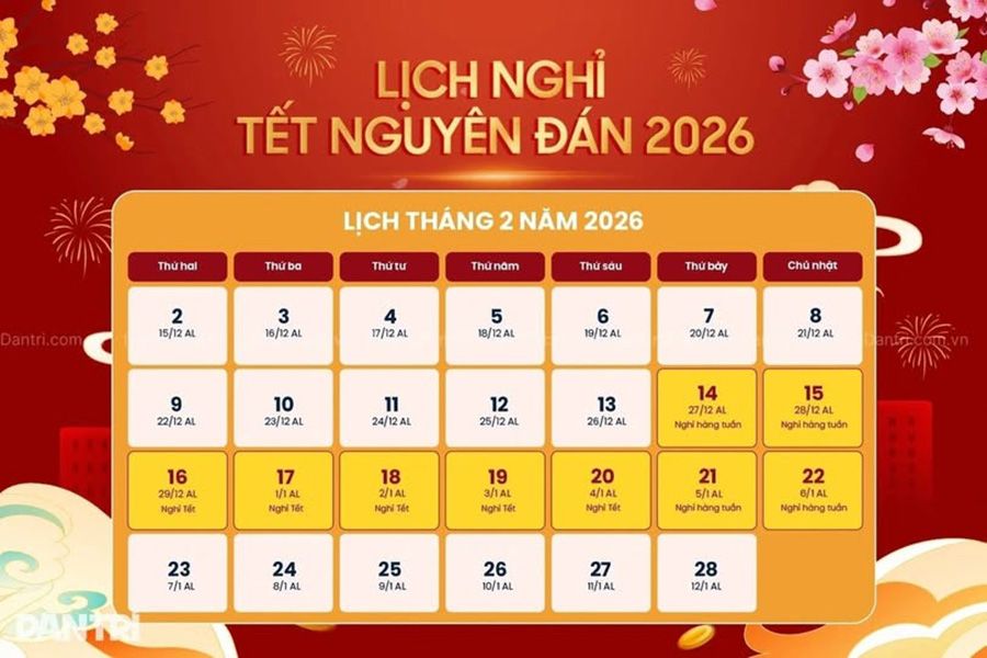 Lịch nghỉ Tết nguyên đán 2026