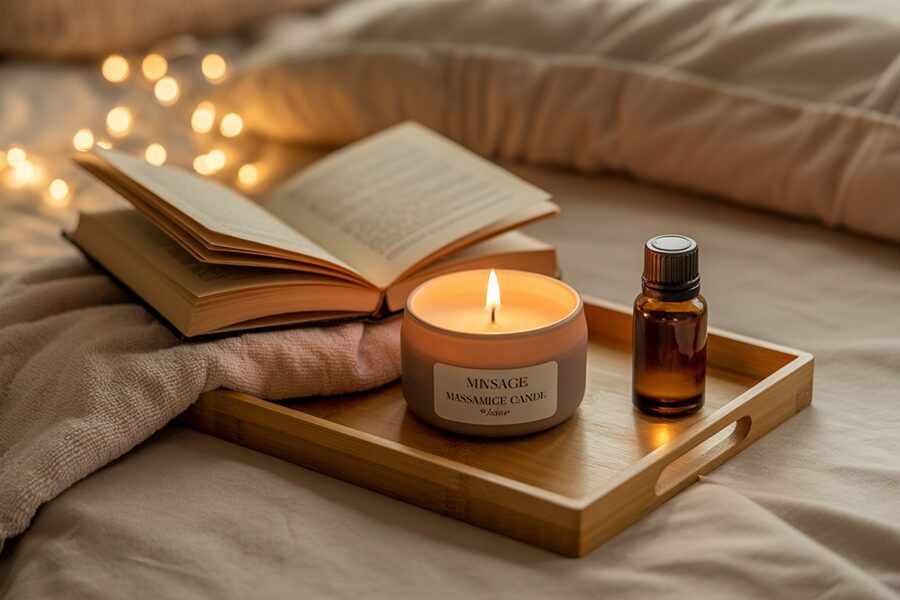 Nến massage thiên nhiên trong không gian thư giãn tại nhà