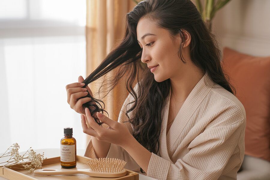Ủ tóc bằng dầu argan giúp phục hồi tóc khô xơ và hư tổn