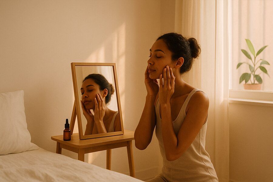 Routine chăm sóc da tự nhiên với ánh sáng dịu nhẹ buổi sáng
