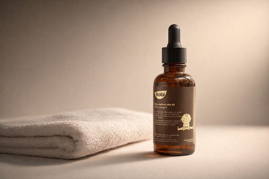 dầu massage cho bé với thiết kế dịu nhẹ và tối giản