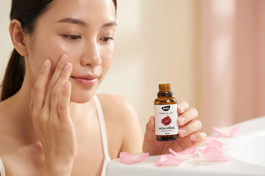 Chăm sóc da mặt với tinh dầu Hoa Hồng Rosa damascena pha loãng