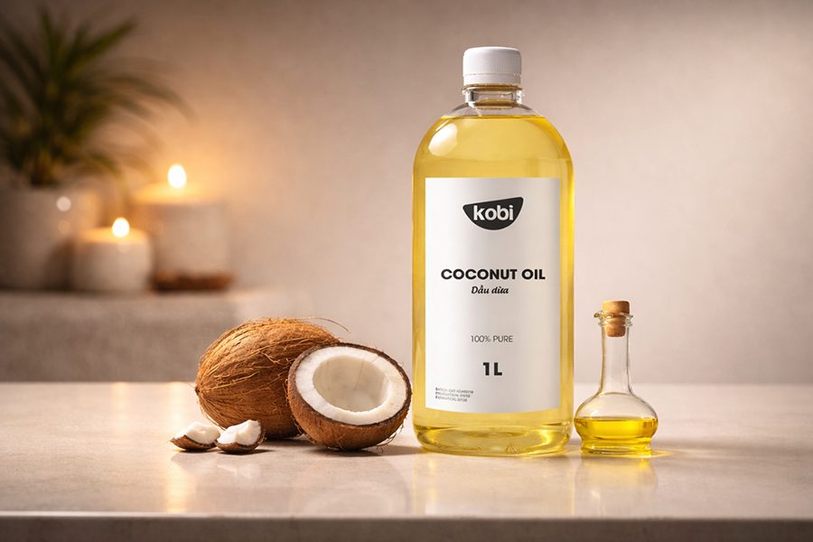 dầu dừa massage body trong không gian chăm sóc cơ thể tại nhà