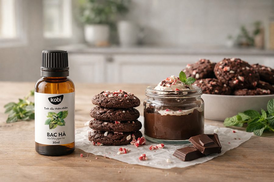 tinh dầu bạc hà làm bánh tạo hương vị mát cho chocolate và bánh quy