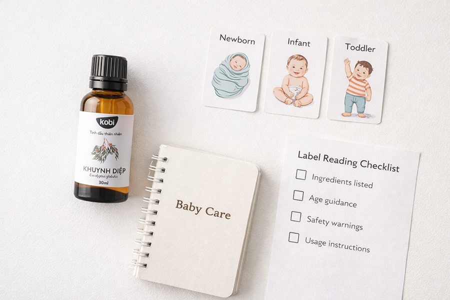 So sánh trực quan việc đọc nhãn và phân biệt độ tuổi khi chọn dầu khuynh diệp cho bé
