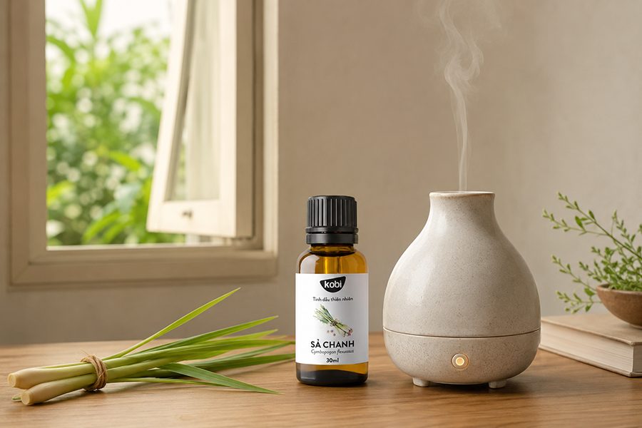 xông tinh dầu sả trong phòng thông thoáng với lượng vừa phải