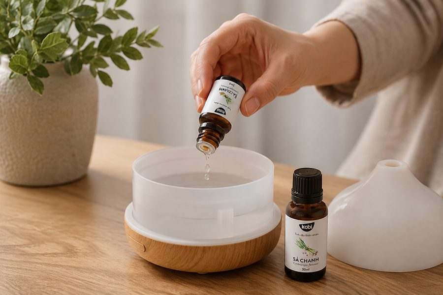 nhỏ tinh dầu vào máy xông tinh dầu